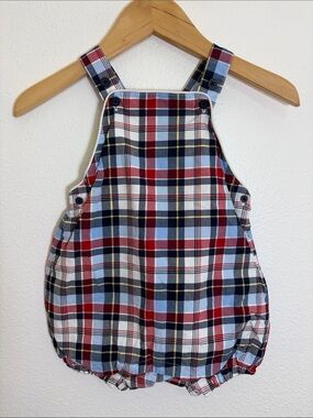 Janie and Jack Plaid Cotton Romper in Red, Blue, White Fourth of July